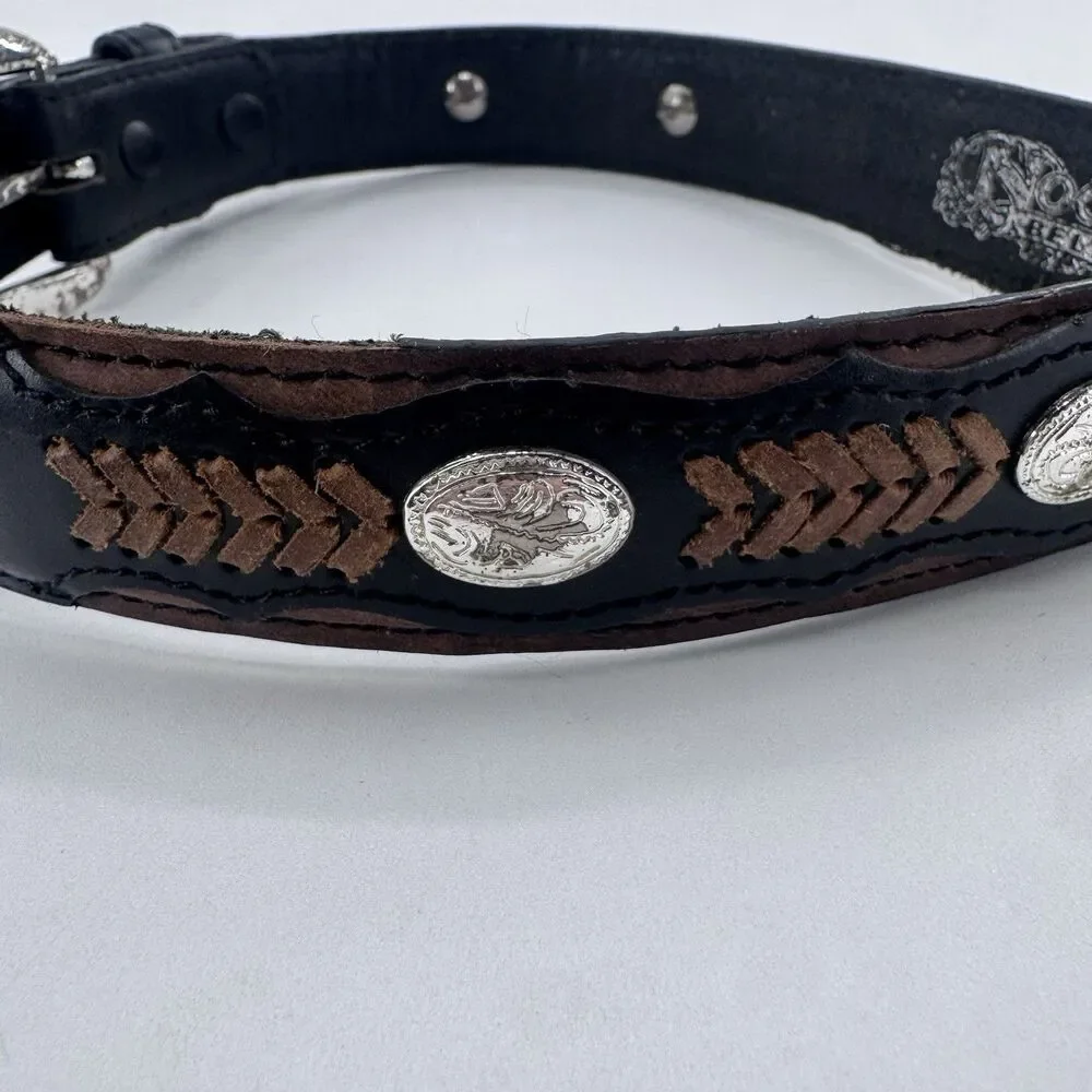 Nocona Kids Western Leather Belt Size 20 Brown Black Tooled Concho Rodeo 4411202